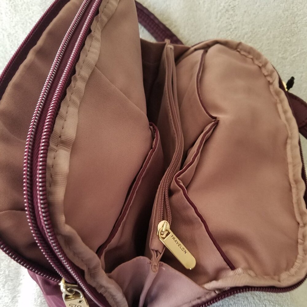 TRAVELON ANTI-THEFT DOMED CROSSBODY- MEDIUM, WINE, RFID & SLASH RESISTANT - Picture 7 of 11